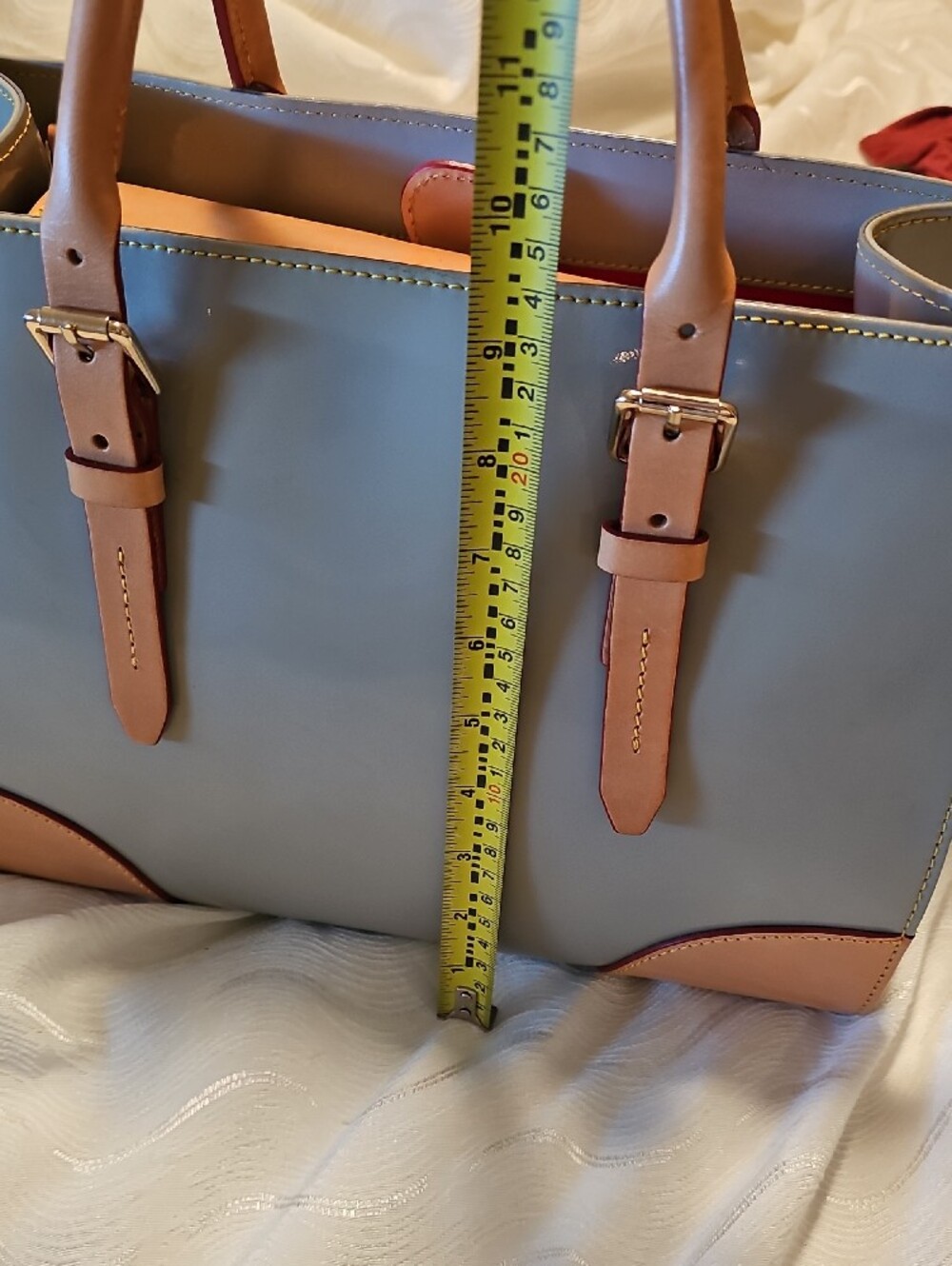 Dooney & Bourke Gray Leather Tote with Tan Trim - Picture 5 of 10